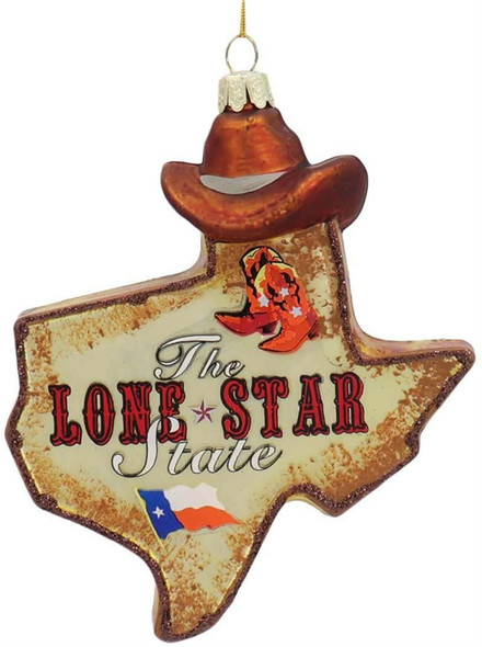 Kurt Adler State of Texas Outline Hanging Glass Christmas Ornament