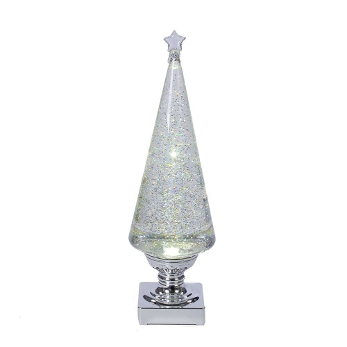 Kurt Adler Indoor Battery-Operated LED Lighted Tabletop Decoration, Christmas Tree, Silver, 14"