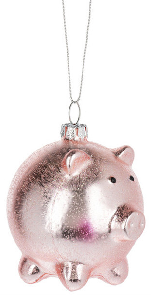 Ganz Pink Piggy Glass Ornament