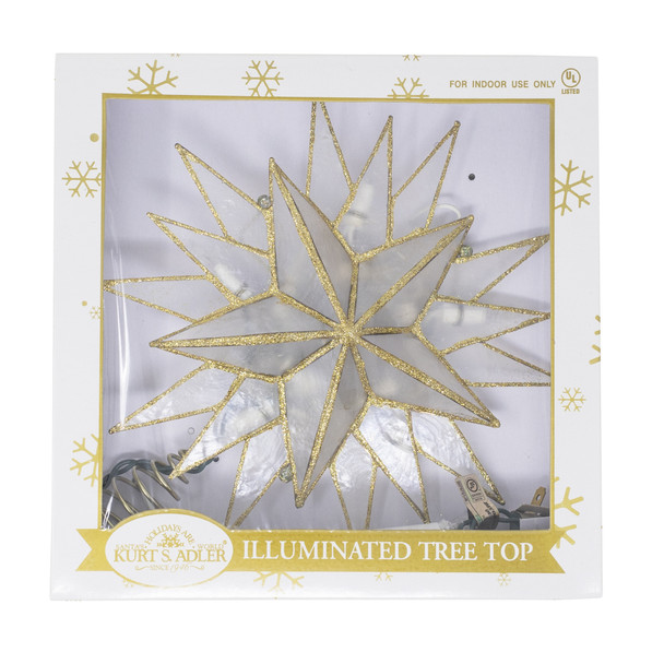 Kurt Adler (#UL3146) 10-Light Capiz Star Treetop, Gold & White, 9.5"