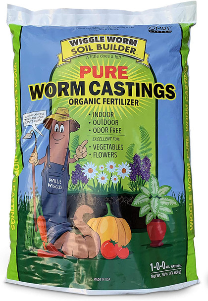 Wiggle Worm Unco Industries Builder Worm Castings Fertilizer Soil, 30-Pound, Repaired Bag