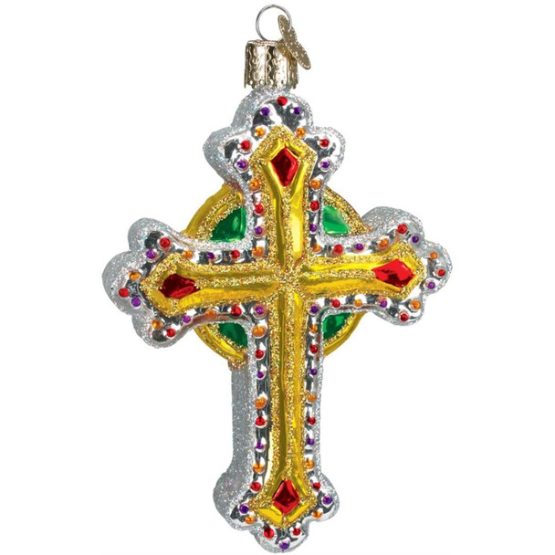 Old World Christmas Glass Blown Tree Ornament, Jeweled Cross