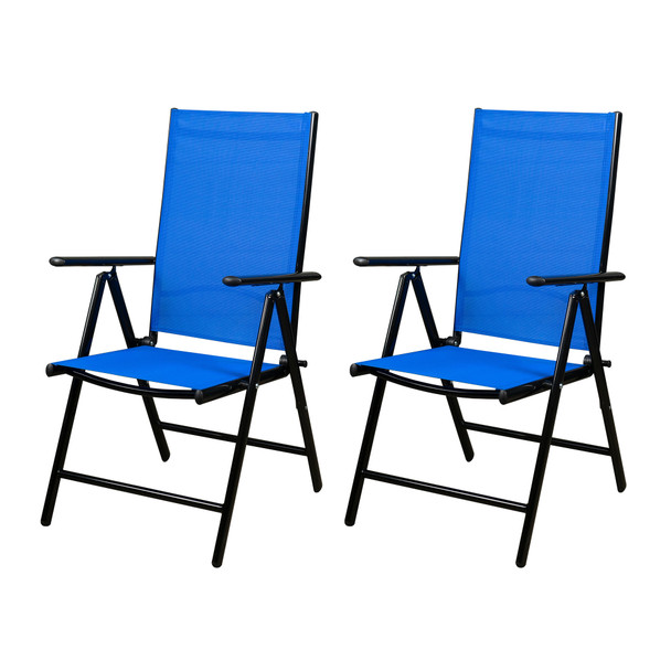 Garden Elements Outdoor Aluminum Lightweight Folding Reclining Patio Furniture Chair, Royal Blue (Pack of 2)