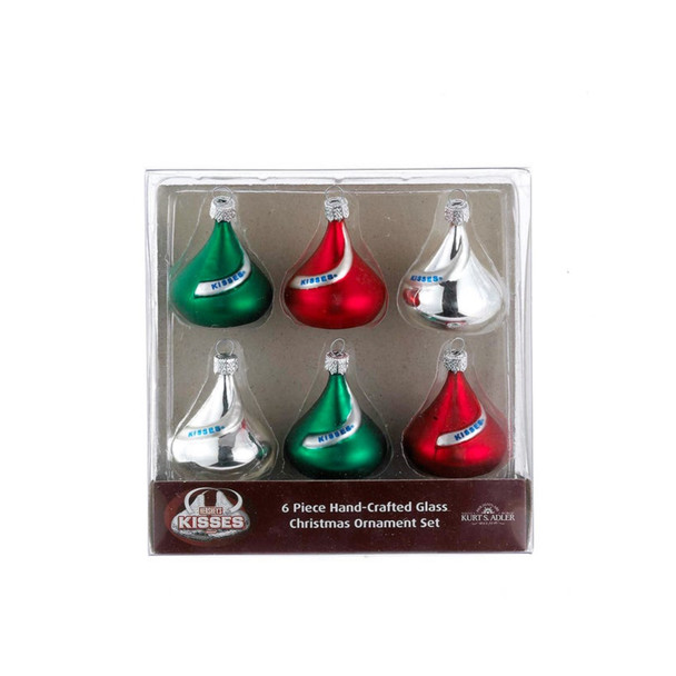 Kurt Adler Hershey's Miniature Kisses Glass Ornaments, 6-Piece Box Set, 1.5"