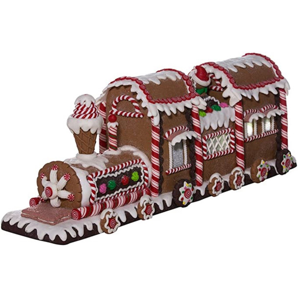 Kurt Adler Battery-Operated Gingerbread Christmas LED Train Table Piece, 19.5"