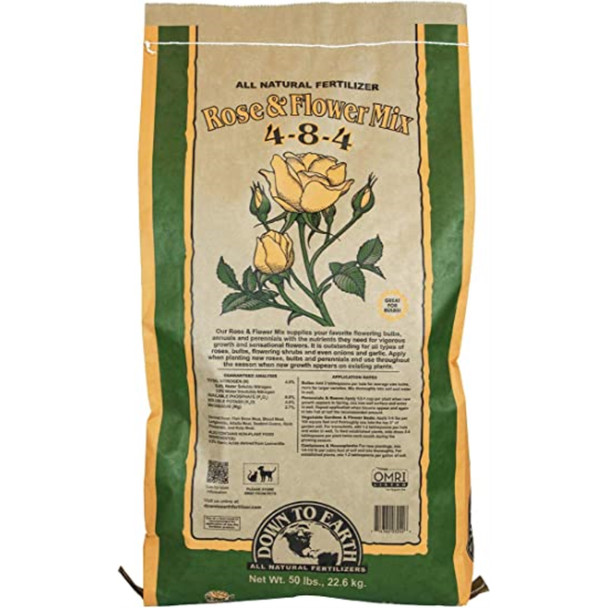 Down To Earth Organic Rose & Flower Fertilizer Mix 4-8-4, 50 lbs.