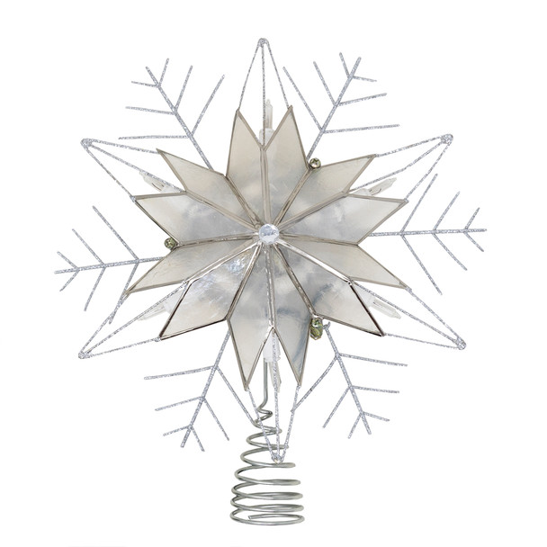 Kurt Adler 10-Light Silver Wire Capiz Treetop, Snowflake, 10"