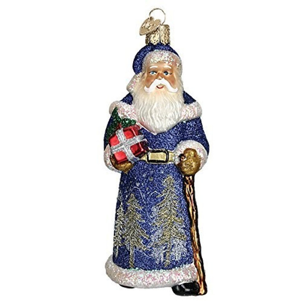 Old World Christmas Glistening Midnight Santa Glass Blown Ornament