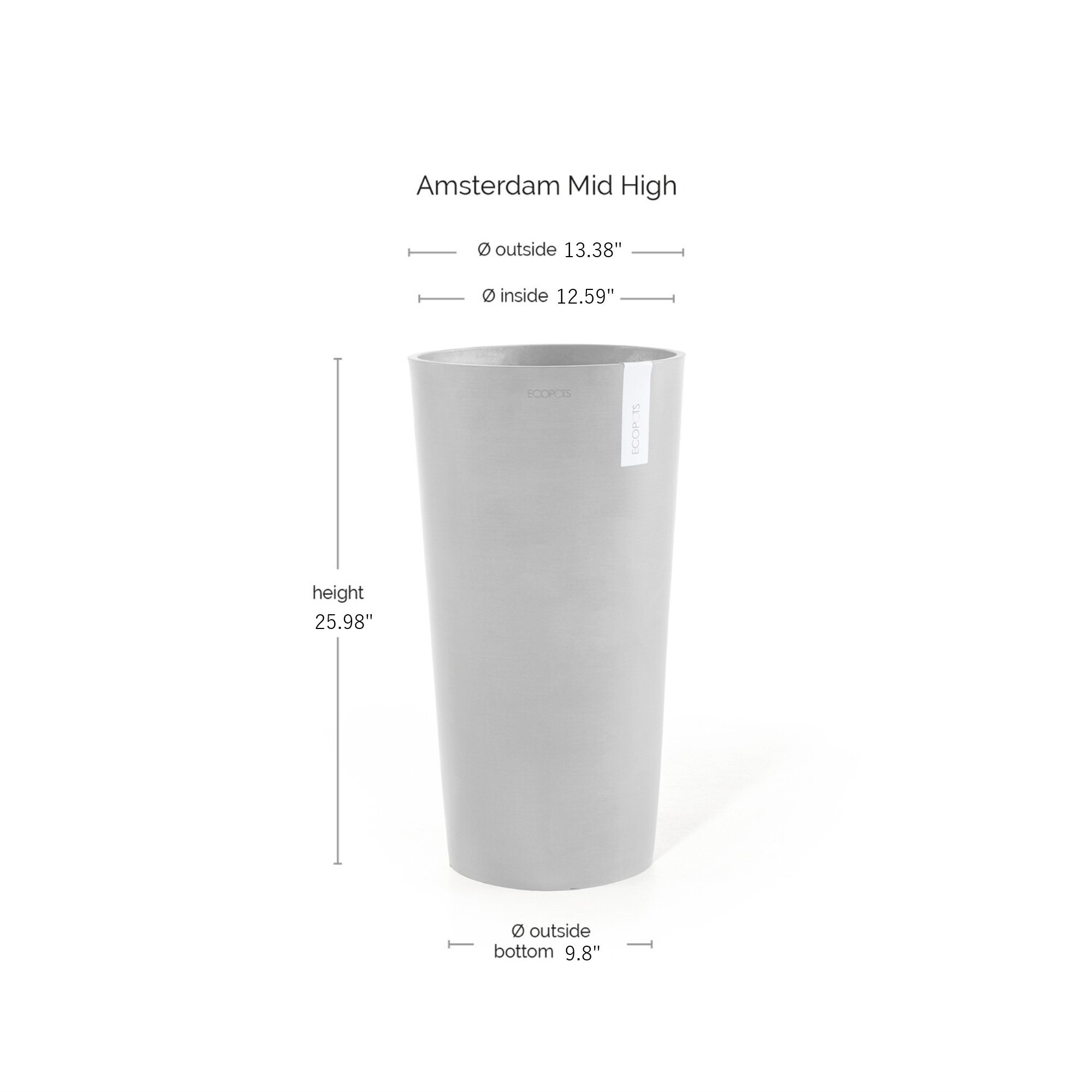 Amsterdam Plastic Planter Durable Modern EcoPots Flower Pot Recycled Indoor/Outdoor Mid High