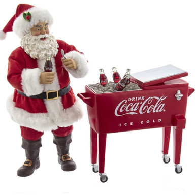 Kurt Adler Coca-Cola Fabriche Santa With Table Cooler, 2-Piece Set