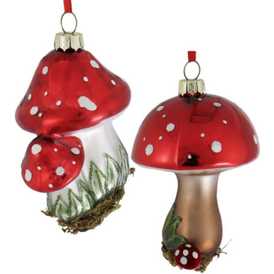Kurt Adler Glass Ornaments for Christmas Tree, Red Mushrooms, Assorted ...