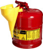 Justrite JUS7150110 7150110 5 Gallon, 11.75" OD x 16.875" H Galvanized Steel Type I Red Safety Can With Funnel