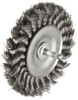 Weiler WEI17687 Standard Wire Wheel Brush, Round Shank, Steel, Partial Twist Knotted, 4" Diameter, 0.014" Wire Diameter, 1/4" Shank, 7/8" Bristle Length, 1/2" Brush Face Width, 20000 rpm