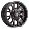 WHEEL GROUP 80158937BR WARRIOR (8015) BLK W/PRISM RED 18X9