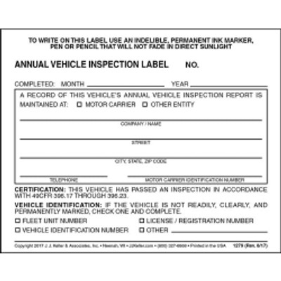 Annual Vehicle Inspection Label - Vinyl w/ Mylar L Annual Vehicle Inspection Label - Vinyl w/ Mylar L