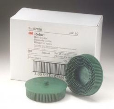 3M MMM7526 7526 3" Scotch-Brite Roloc Bristle Discs, 50 Grit, Coarse, Green 3M MMM7526 7526 3" Scotch-Brite Roloc Bristle Discs, 50 Grit, Coarse, Green