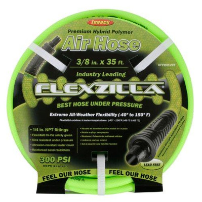 Legacy Manufacturing LEGHFZ3835YW2 Flexzilla Air Hose, 3/8 in. x 35 ft., 1/4 in. MNPT Fittings, Heavy Duty, Lightweight, Hybrid, ZillaGreen - HFZ3835YW2 Legacy Manufacturing LEGHFZ3835YW2 Flexzilla Air Hose, 3/8 in. x 35 ft., 1/4 in. MNPT Fittings, Heavy Duty, Lightweight, Hybrid, ZillaGreen - HFZ3835YW2
