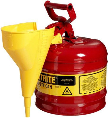 Justrite JUS7120110 7120110 2 Gallon, 9.50" OD x 13.75" H Galvanized Steel Type I Red Safety Can With Funnel