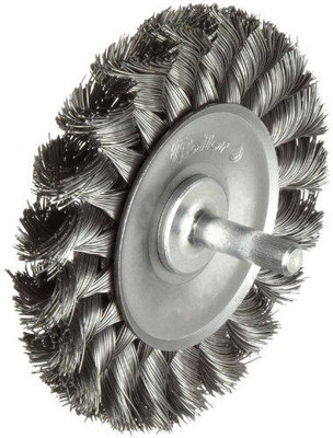 Weiler WEI17681 Standard Wire Wheel Brush, Round Shank, Steel, Partial Twist Knotted, 3-1/4" Diameter, 0.014" Wire Diameter, 1/4" Shank, 5/8" Bristle Length, 3/8" Brush Face Width, 25000 rpm Weiler WEI17681 Standard Wire Wheel Brush, Round Shank, Steel, Partial Twist Knotted, 3-1/4" Diameter, 0.014" Wire Diameter, 1/4" Shank, 5/8" Bristle Length, 3/8" Brush Face Width, 25000 rpm