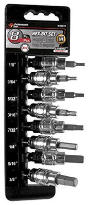 WILMAR WLMW38870 Performance Tool 8 Piece 3/8 Drive SAE Hex Bit Socket Set 1/8", 9/64", 5/32", 3/16", 7/32", 1/4", 5/16", 3/8