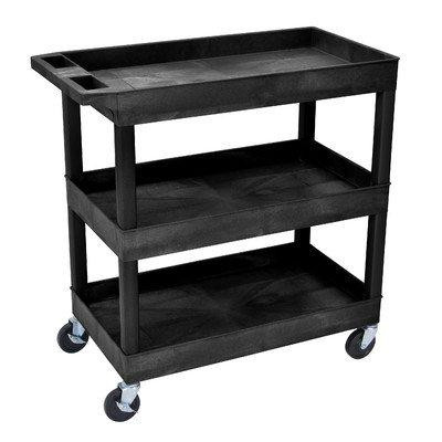 Luxor LUXEC111 EC111-B Tub Storage Cart 3 Shelves - Black,32" x 18"
