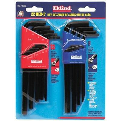 EKLIND TOOL EKL10222 Company 10222 22 Piece Combination Long Hex-L Key Set in Molded Plastic Holders