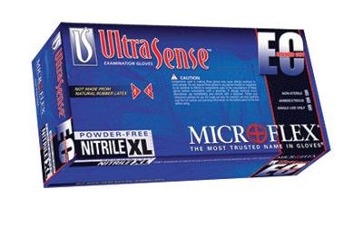Microflex MFXUSE880XXL 2X Blue 11.4" UltraSense EC 4.7 mil Nitrile Ambidextrous Non-Sterile Powder-Free Disposable Gloves With Textured Fingers Finish And Extended, Beaded Cuffs (100 Each Per Box)