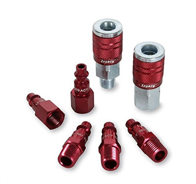 Legacy Manufacturing LEGA73457D ColorConnex Coupler & Plug Kit (7 Piece), Industrial Type D, 1/4 in. NPT, Red -