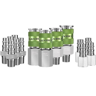 Legacy Manufacturing LEGA53458FZ 14 Piece Flexzilla Pro High Flow Coupler And Plug Kit - 1/4 in. NPT Legacy Manufacturing LEGA53458FZ 14 Piece Flexzilla Pro High Flow Coupler And Plug Kit - 1/4 in. NPT
