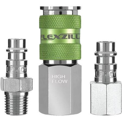 Legacy Manufacturing LEGA53452FZ Flexzilla Pro High Flow Coupler & Plug Kit, 3 Piece - 1/4 in. NPT