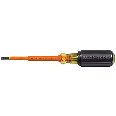 Klein Tools KLE601-4-INS Insulated 3/16'' (5 mm) Cabinet-Tip 4'' (102 mm) Round-Shank Screwdriver