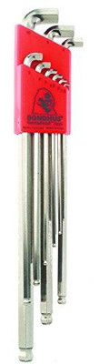 Bondhus BND16799 16799 9 Piece Stubby Ball End Tip Hex Key L-Wrench Set with BriteGuard Finish, Long Arm