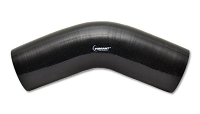 VIBRANT 2752 Performance Power Hose Coupler, Silicone, 4ply Aramid Reinforced, 45 degree Elbow, 2.50 in. Inlet I.D, 2.50 in. Outlet I.D, 4.50 in. Leg Length, 2.50 in. CLR, Black, each VIBRANT 2752 Performance Power Hose Coupler, Silicone, 4ply Aramid Reinforced, 45 degree Elbow, 2.50 in. Inlet I.D, 2.50 in. Outlet I.D, 4.50 in. Leg Length, 2.50 in. CLR, Black, each