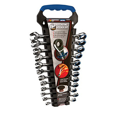 Wilmar W30642 Performance Tool 12pc Metric Combo Ratcheting Wrench Set | Premium Drop Forged Chrome Vanadium Steel | Oil & Corrosion Resistant Finish | Sizes: 8, 9, 10, 11, 12, 13, 14, 15, 16, 17, 18 & 19mm , Black