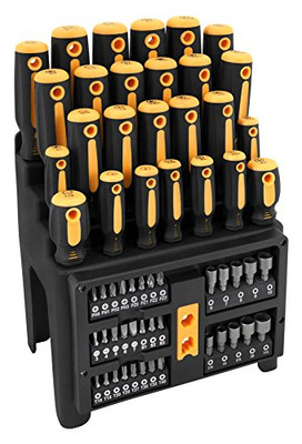 Wilmar PTW1731 Performance Tool Screwdriver and Bit Set with Rack, Yellow/Black, 61-Piece