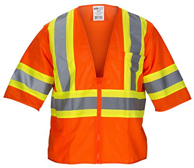 SAS Safety SA692-2223 Mesh Vest, Class 3 Orange with 2" Reflective Contrasting Trim - 2 Pockets - 4XLrg