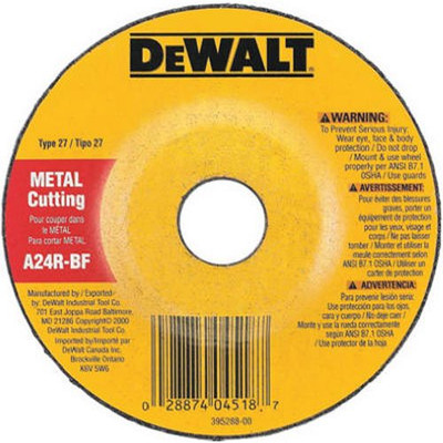 DeWalt DW4518 Grinding Wheel Depressed Center, Metal Cutting 1/8 " Thck, 7/8 " Arbor