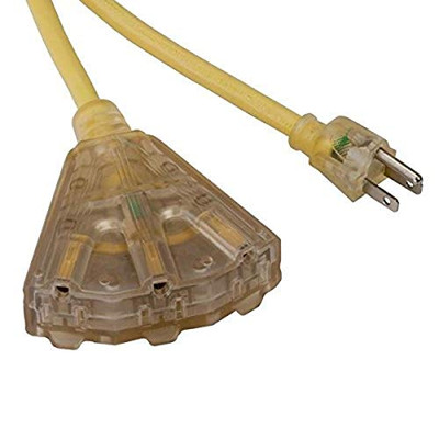 Bayco Products BYSL-740L Bayco 25' OSHA NRTL Compliant Extension Cord w/Lighted Ends & 3 Outlets-15amp