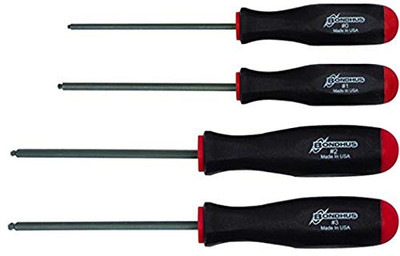 Bondhus BH11640 Set of 4 Square Recess Screwdrivers, sizes #0-3