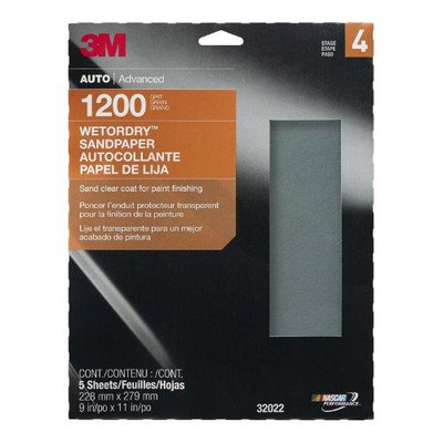 3M MMM32022 Wetordry Sandpaper Sheets, 1200 grit, 9 in. x 11 in, A Weight (5/Pack) 3M MMM32022 Wetordry Sandpaper Sheets, 1200 grit, 9 in. x 11 in, A Weight (5/Pack)