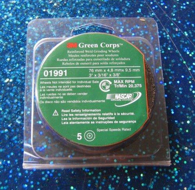3M MMM1991 1991 Green Corps 3" x 3/16" x 3/8" Reinforced Weld Grinding Wheels - 5-pack 3M MMM1991 1991 Green Corps 3" x 3/16" x 3/8" Reinforced Weld Grinding Wheels - 5-pack