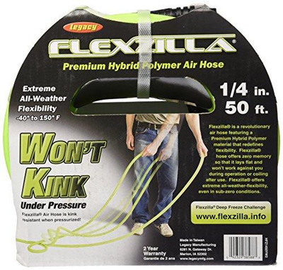 Legacy Manufacturing LEGHFZ1450YW2 Flexzilla Air Hose, 1/4 in. x 50 ft., 1/4 in. MNPT Fittings, Heavy Duty, Lightweight, Hybrid, ZillaGreen - HFZ1450YW2