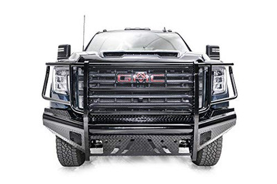 FAB FOURS GM20S50601 Black Steel Full Width Black Powder Coat Front HD Bumper with Full Grille Guard