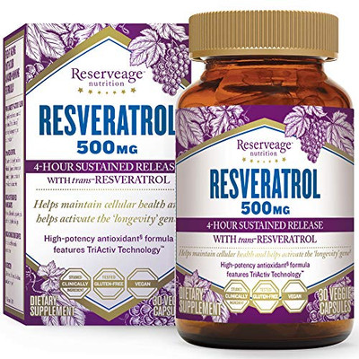 MOR/RYDE CTG802972 Reserveage, Resveratrol 500 mg, Antioxidant Supplement for Heart and Cellular Health, Supports Healthy Aging, Paleo, Keto, 30 capsules (30 servings)