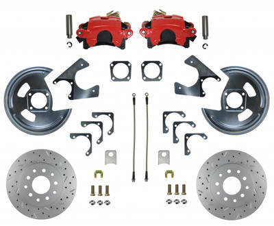 Leed Brakes LEERRC1001X REAR DISC BRAKE KIT WITH DRILLED ROTORS AND RED POWDER COATED CALIPERS