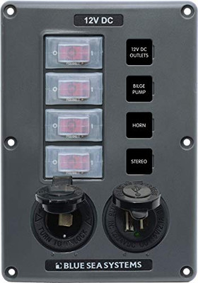 BLUE SEA 4321BSS PANEL SWITCH H2O CB 4POS SCKT & USB