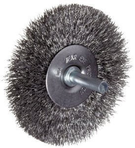 Weiler WEI36011 Vortec Pro Wire Wheel Brush, Round Shank, Carbon Steel, Crimped Wire, 3" Diameter, 0.014" Wire Diameter, 1/4" Shank, 13/16" Bristle Length, 20000 rpm