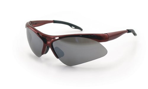 SAS Safety SAS540-0003 Safety Glasses, Diamondback, Wraparound Red Frame, Scratch Resistant, Anti-Fog, Smoke Mirror Lens