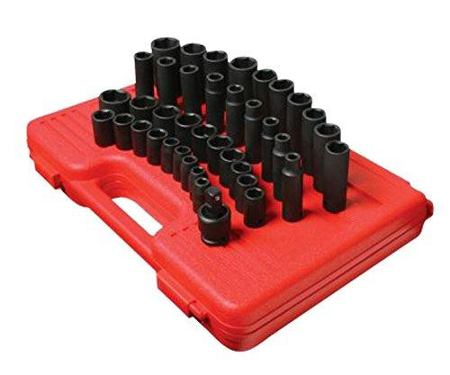 Sunex SUN2669 2669 1/2-Inch Drive Metric Impact Socket Set, Metric, Standard/Deep, 6-Point, Cr-Mo, Universal Joint, 19mm - 30, 39-Piece