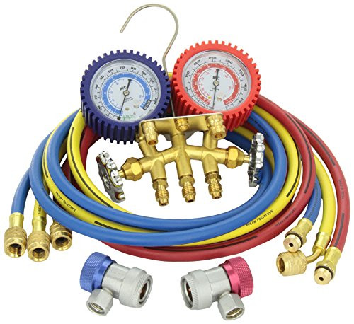 Mastercool MSC84772 G Brass R134A 2 Way Manifold Gauge Set with 72in. Hoses